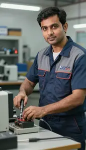 Appliance Repair Technician Operating Machinery Professional Stock Photo