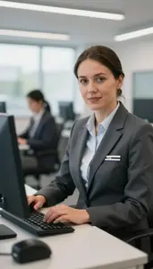 Female Navigation Officer Typing On Computer