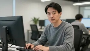 Male Scientist Typing On Computer