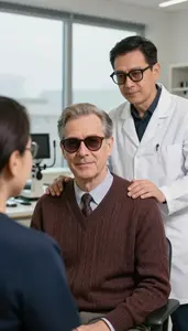 Optometrist Collaborating With Team Healthcare Stock Photo
