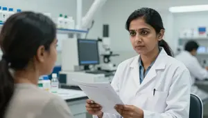 Pharmacist Consulting Medical Literature Healthcare Stock Photo