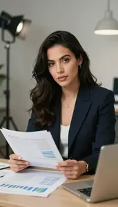 Woman Finance Professional Reviewing Peer Analysis