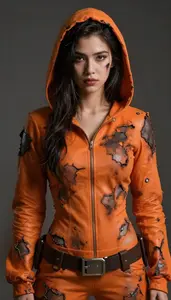 Female Superhero Tattered And Burnt Orange