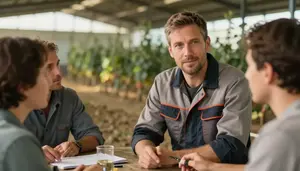 Male Agricultural Specialist Brainstorming Session