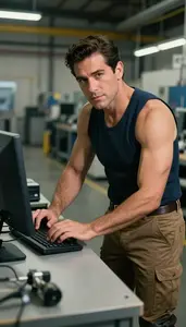Mechanical Engineer Typing On Computer Professional Stock Photo