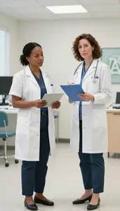 Nuclear Medicine Technician Peer Consultation Healthcare Stock Photo