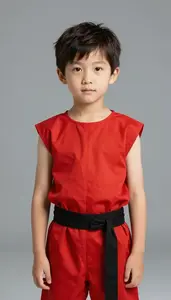 Boy Superhero Boy In A Sleeveless Tunic Of Bright Poppy Red