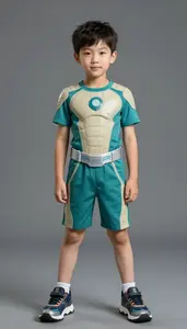Boy Superhero Young Boy In Teal And Beige Athletic Torso