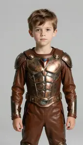 Boy Superhero Young Hero In A Metallic Bronze Chest Plate