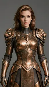 Female Superhero Bronze Armor With Lion Pauldrons