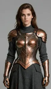 Female Superhero Bronze Scale Armor Over A Thick Dark Grey