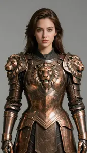 Female Superhero Bronze Plate Armor With A Lion S Head Motif