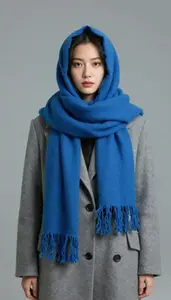Female Superhero Long Tattered Azure Scarf Wrapped Around A