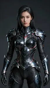 Female Superhero Polished Obsidian Armor Jagged