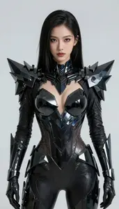 Female Superhero Suit Of Jagged Obsidian Shards