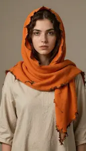 Female Superhero Tattered And Burnt Orange Scarf Over A