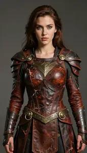 Female Superhero Weathered And Cracked Leather Armor Held By