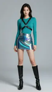Female Superhero Woman Warrior In Teal Minimalist Top
