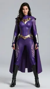 Female Superhero Woman Warrior In Violet Textured Top Mesh