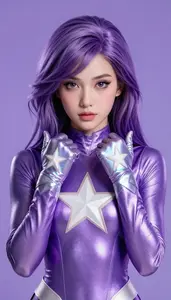 Girl Superhero Lilac Shine Suit Star Gloves
