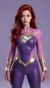 Girl Superhero Plum Suit With Mystic Runes Arcane Wrist