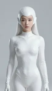 Girl Superhero Pure White Costume With A Rough Crystalline