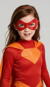 Girl Superhero Vibrant Eye Catching Red Costume With Orange