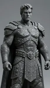 Male Superhero Dark Grey Stone Like Armor As If Carved From
