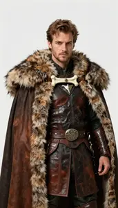 Male Superhero Heavy Fur Cloak Pin Held By A Simple Bone