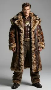 Male Superhero Heavy Fur Coat Over Cured Leather Armor And