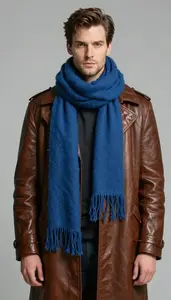 Male Superhero Long Tattered Azure Scarf Wrapped Around A