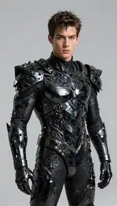 Male Superhero Polished Obsidian Armor With A Jagged