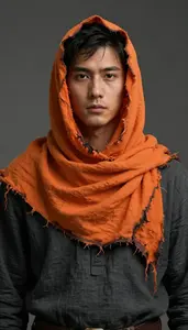 Male Superhero Tattered And Burnt Orange Scarf Wrapped