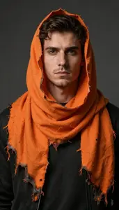 Male Superhero Tattered And Burnt Orange Scarf