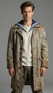 Male Superhero Weathered Salt Stained Sailor S Coat Over A