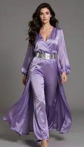 Woman Superhero She Wears Flowing Lavender Silk Pants And A