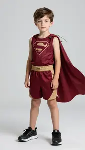 Boy Superhero Boy In Garnet Ensemble Youthful Torso With