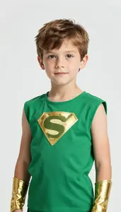 Boy Superhero Boy In A Sleeveless Tunic Of Bright Emerald