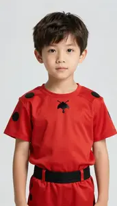 Boy Superhero An Outfit Of Bright Cherry Red With A Stylized