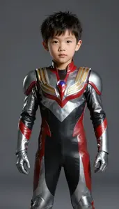Boy Superhero Suit Of Polished Dark Silver And Red Armor