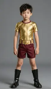 Boy Superhero Young Hero In Gold Slim Athletic Chest With