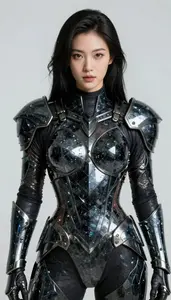 Female Superhero Polished Obsidian Armor With A Jagged
