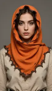Female Superhero Tattered And Burnt Orange Scarf Over Beige