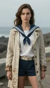 Female Superhero Weathered Salt Stained Sailor S Coat Over A