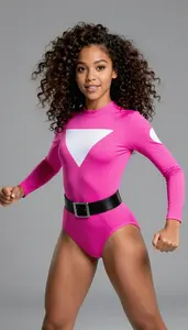 Girl Superhero Bright Fuchsia Bodysuit With White Geometric