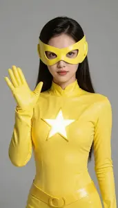 Girl Superhero Bright Yellow Suit With Beam Crest Shine