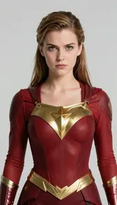 Girl Superhero Classic Strong Costume Of Deep Red And Gold