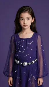 Girl Superhero Deep Indigo Costume With Stitched On