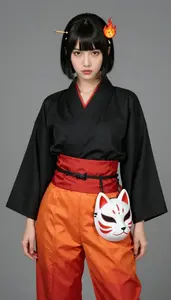 Girl Superhero Fiery Orange And Red Hakama Style Pants Over