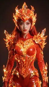 Girl Superhero Fiery Orange Red Costume With Thin Blade Like